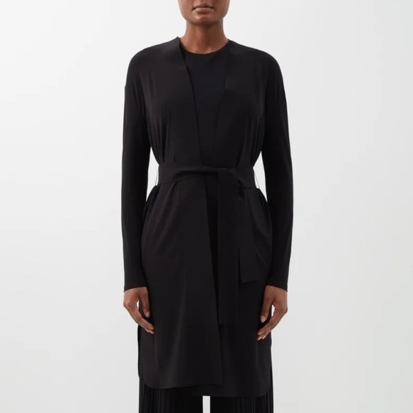 NWT MaxMara Leisure Tesoro Longline Wrap Jersey Cardigan in Black - Picture 2 of 10
